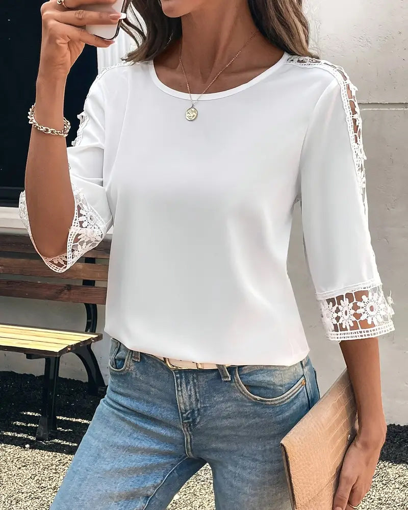 T-shirt Enfarvet Hul Krog Patchwork