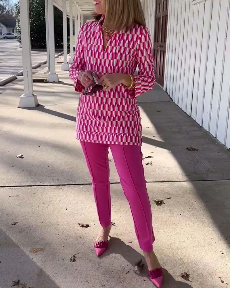 Mønstret top med ståkrave