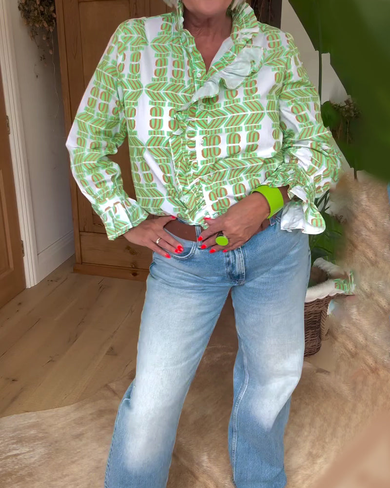Bluse Med Lange Ærmer Flæser Print Afslappet