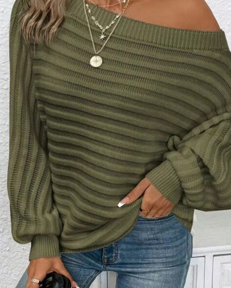 Ensfarvet ribstrikket off-shoulder sweater