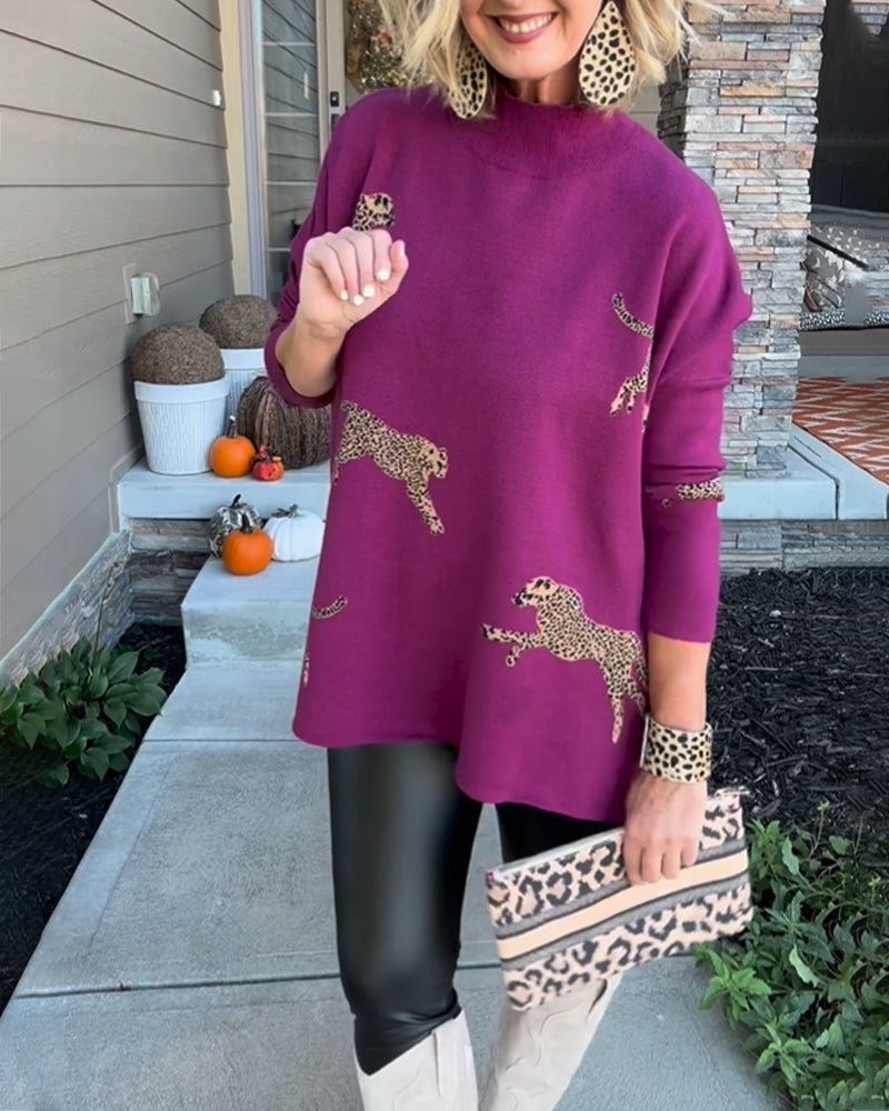 Løs sweater med gepard motiv