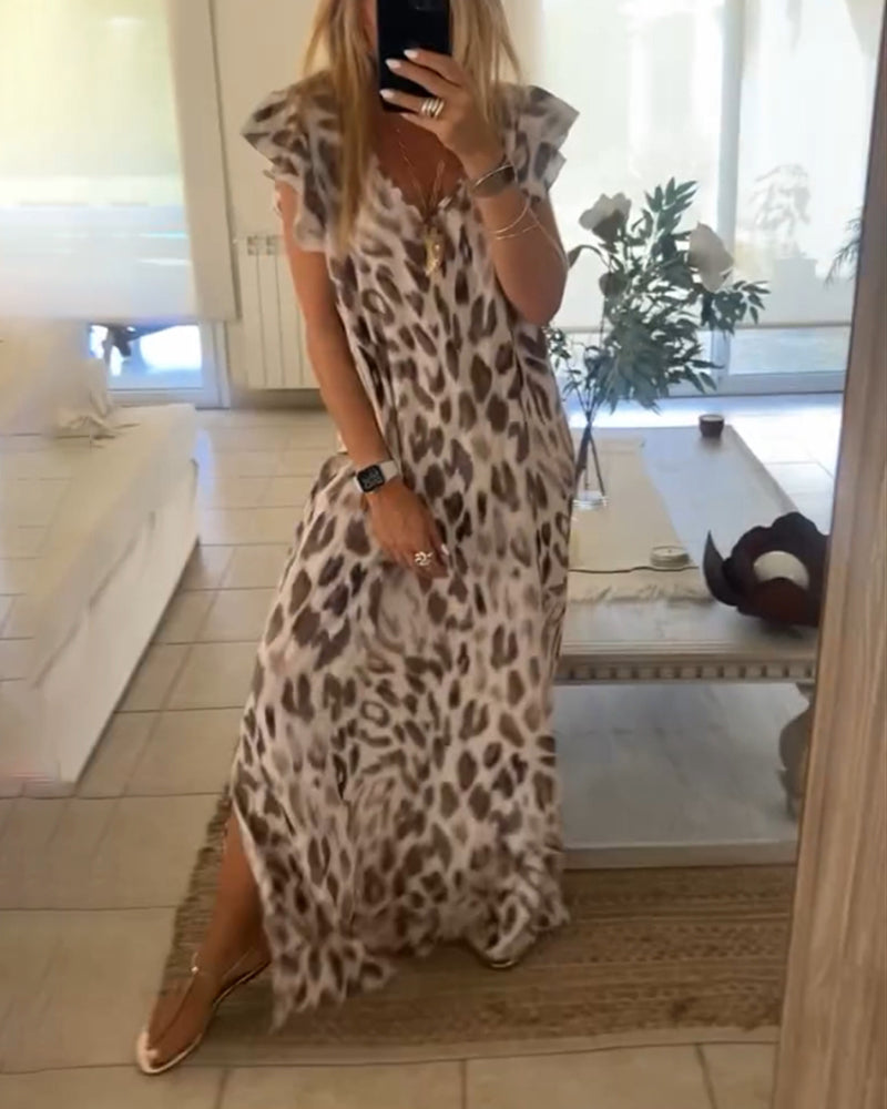 Leopardprint kjole med korte ærmer
