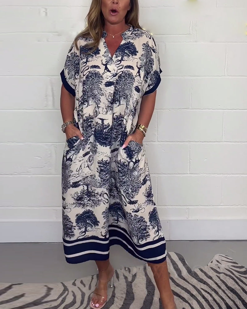 V-halset kjole med dyremotiv