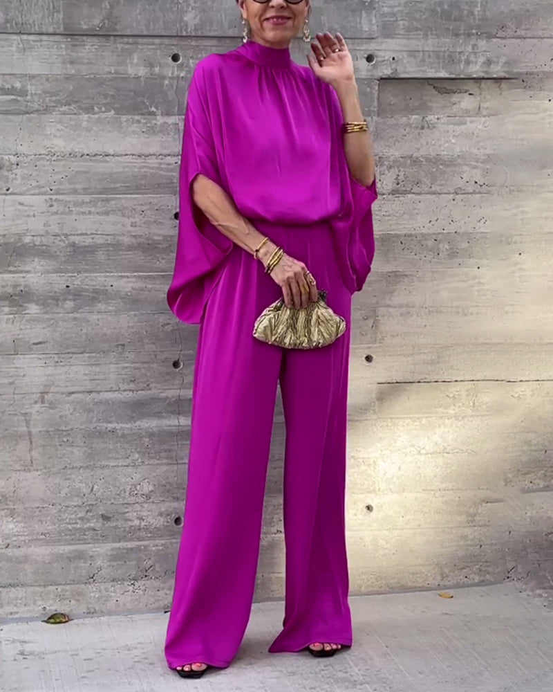 Ensfarvet elegant buksedragt