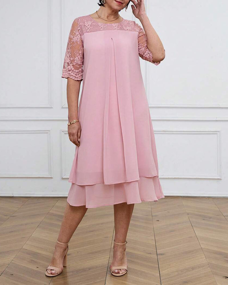 Kjole Modebevidst Og Elegant Blonder Midilange Ærmer