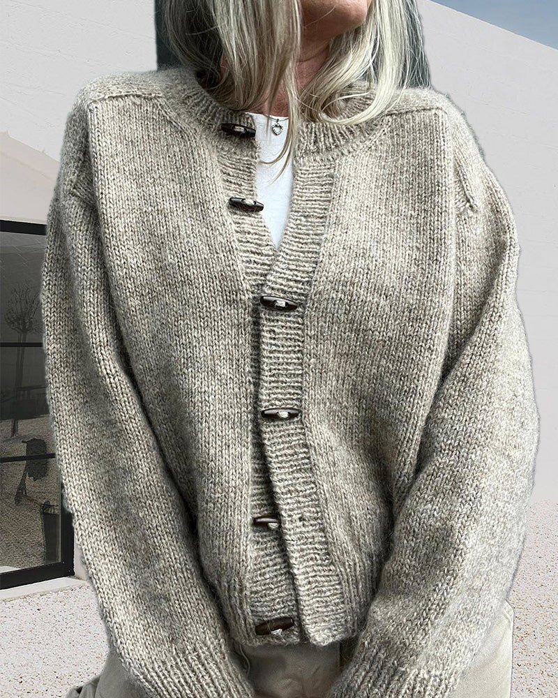 Ensfarvet strikcardigan med knapper