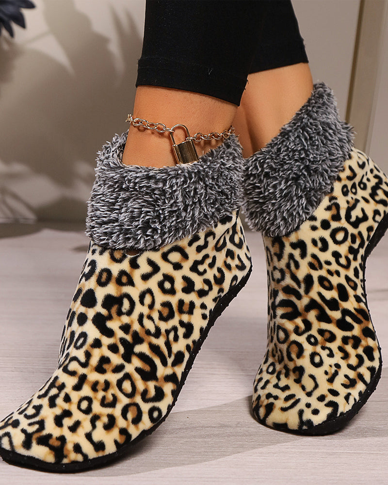 Plysgulvsokker i leopardprint