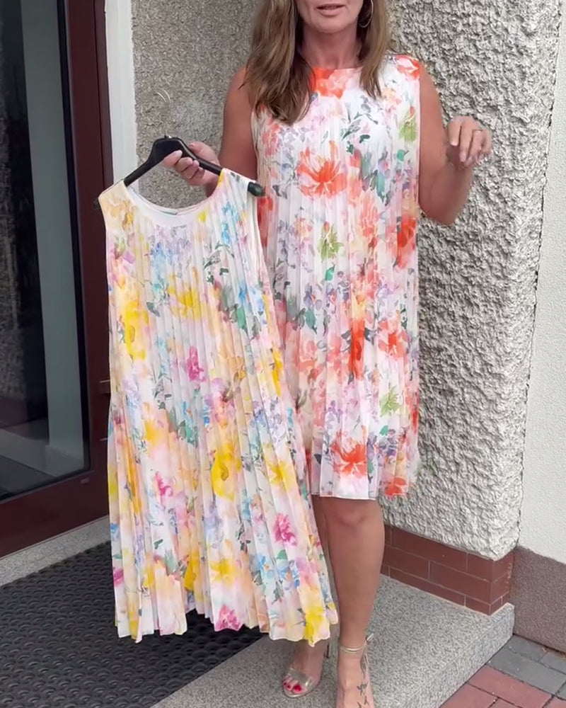 Kjole Ærmeløs Plisseret Blomstret