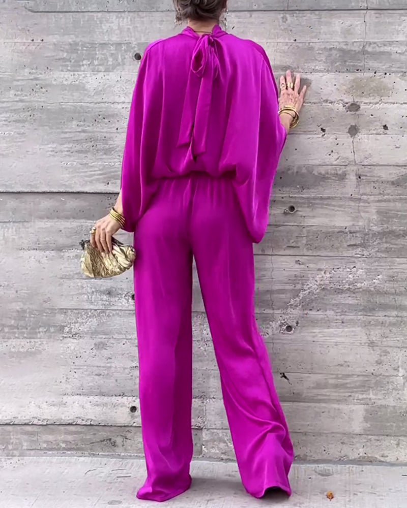 Ensfarvet elegant buksedragt