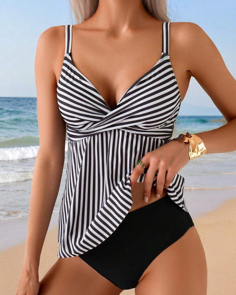 Tankini Lodretstribet Todelt Trekant