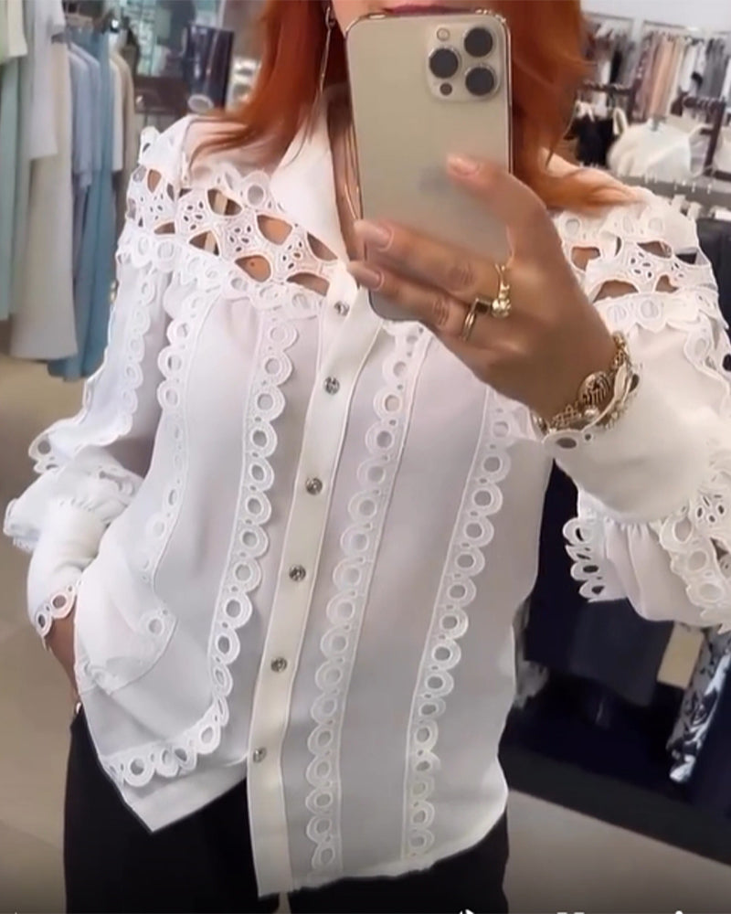 Bluse Lyseblusermer Udskæring Knipling