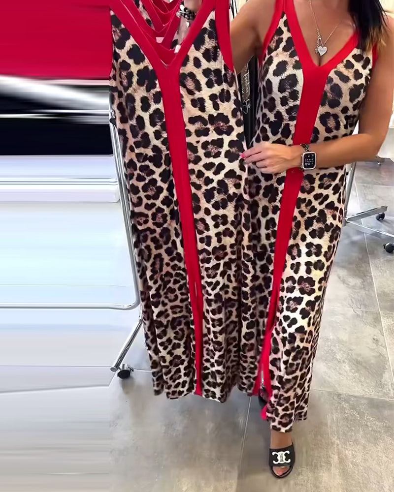 Kjole Ærmeløs Elegant Leopardprint Kontrast