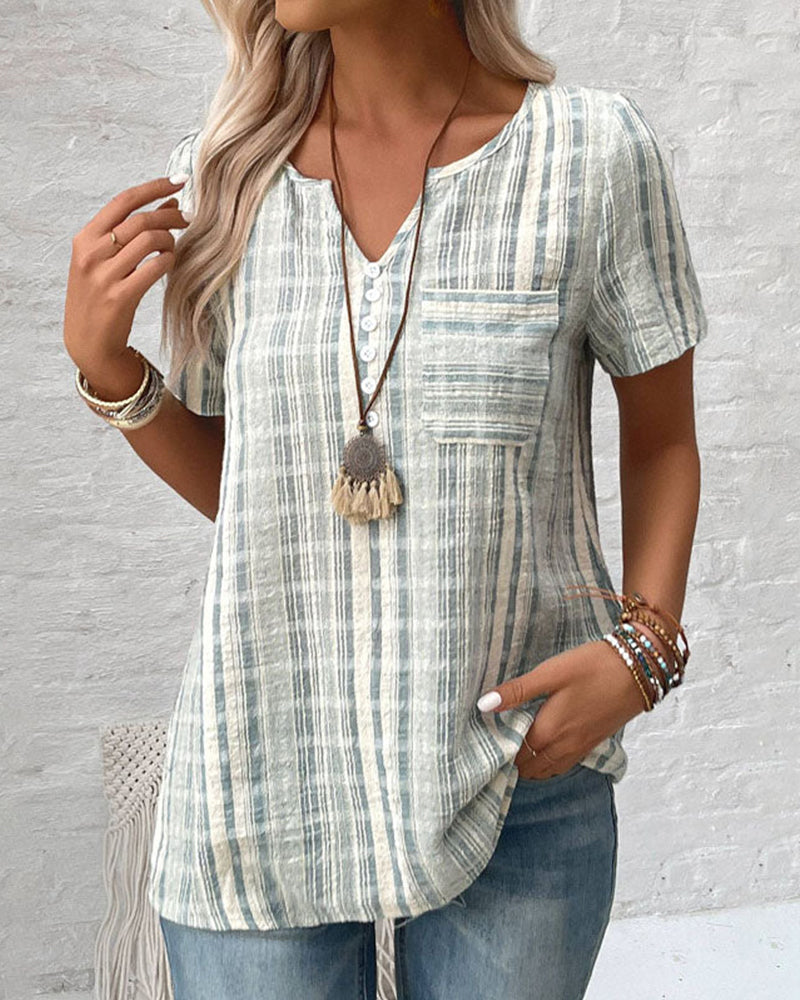 T-shirt afslappet v-hals stribet plaid