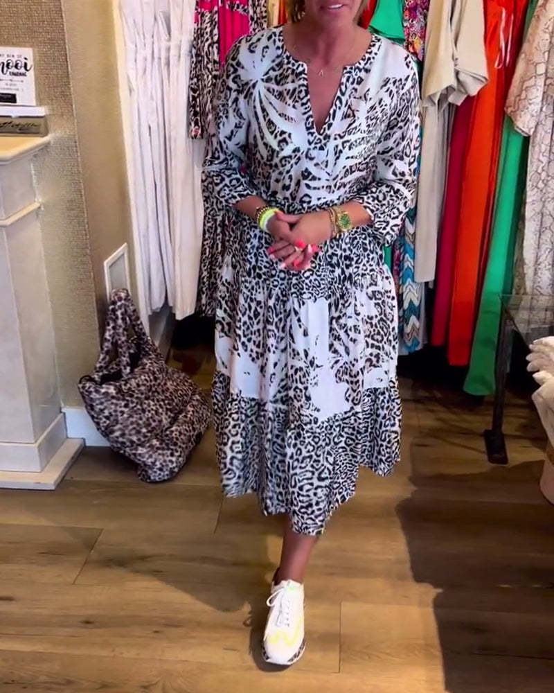 Hverdagskjole med delvist leopardprint