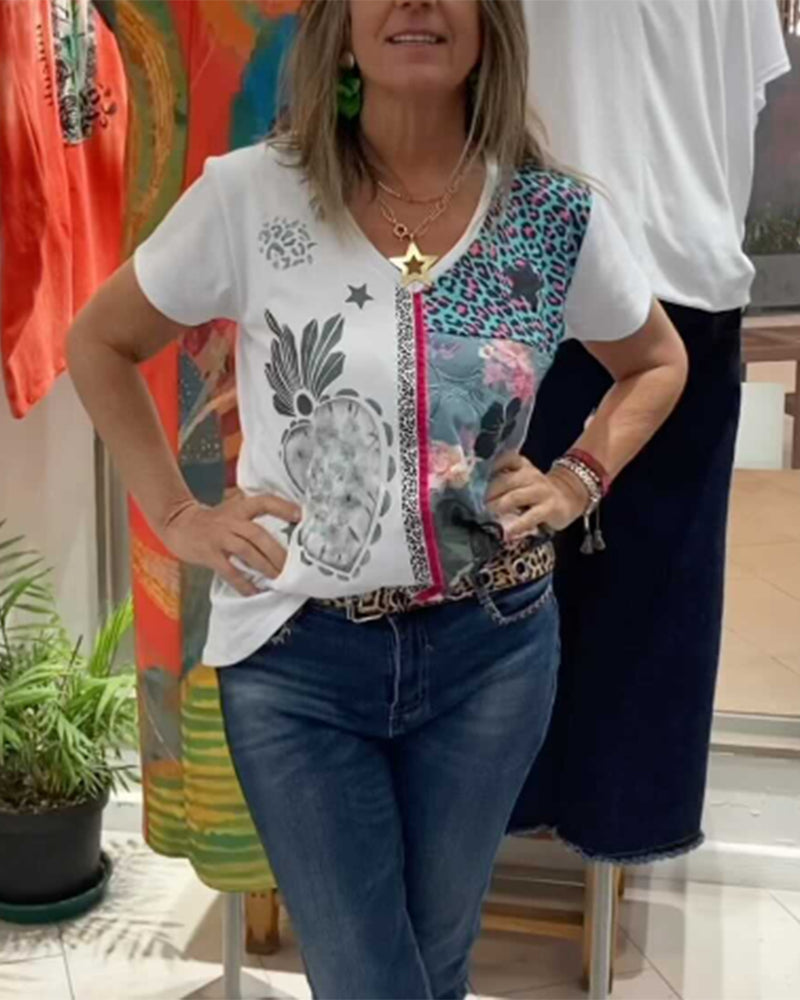 T-Shirt V-Hals Kontrasttryk