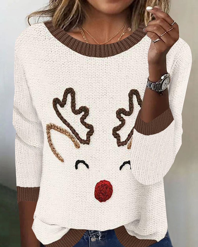 Sweater afslappet julemønster med rund hals