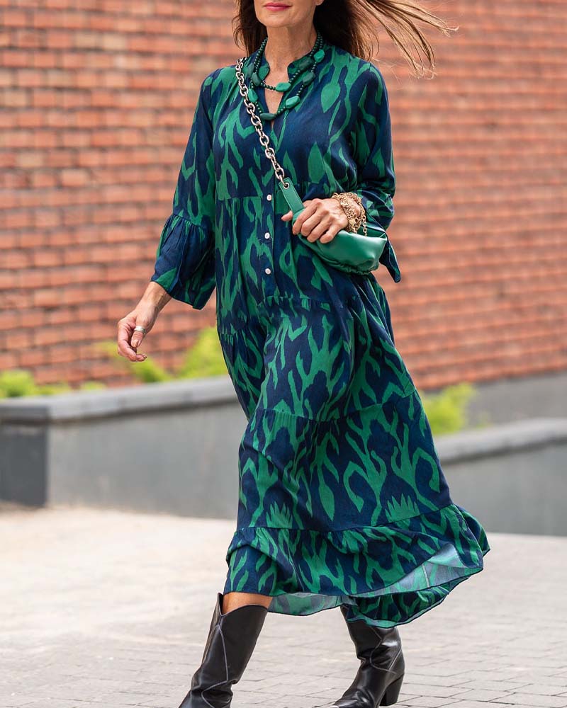 Mønstret kjole med knapper