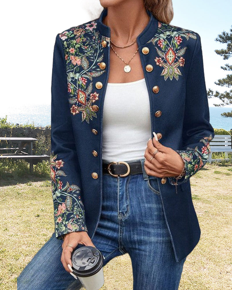 Dobbeltradet blazer med print