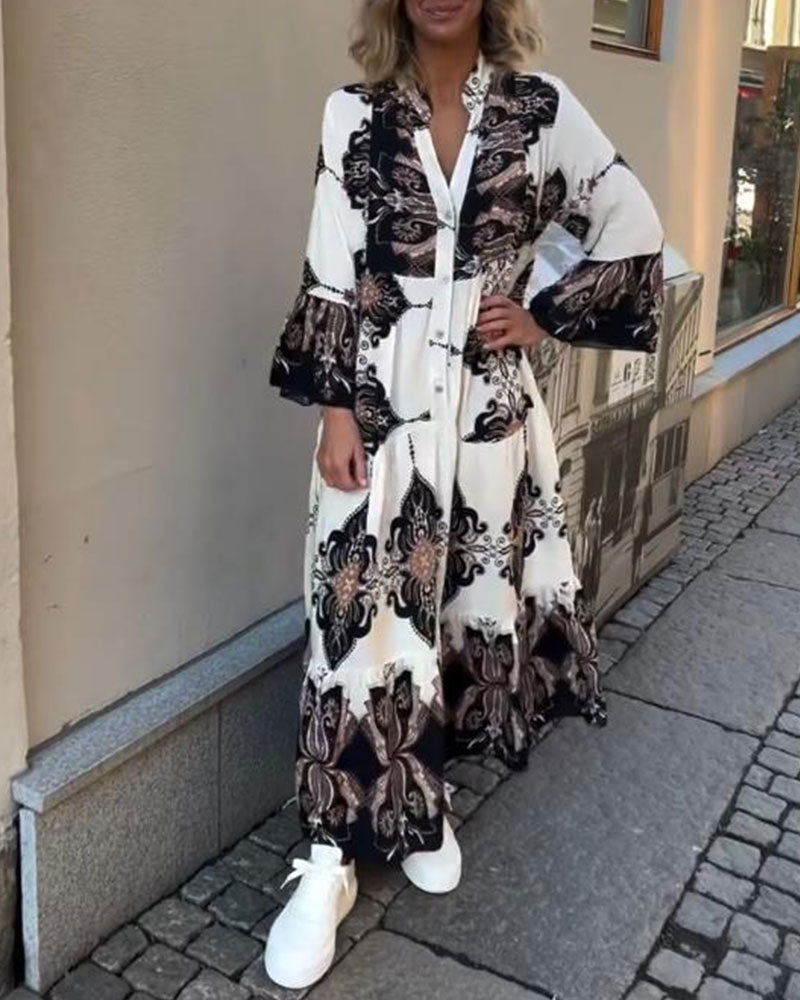 Kjole Trompetærme Stånde Krave Retro