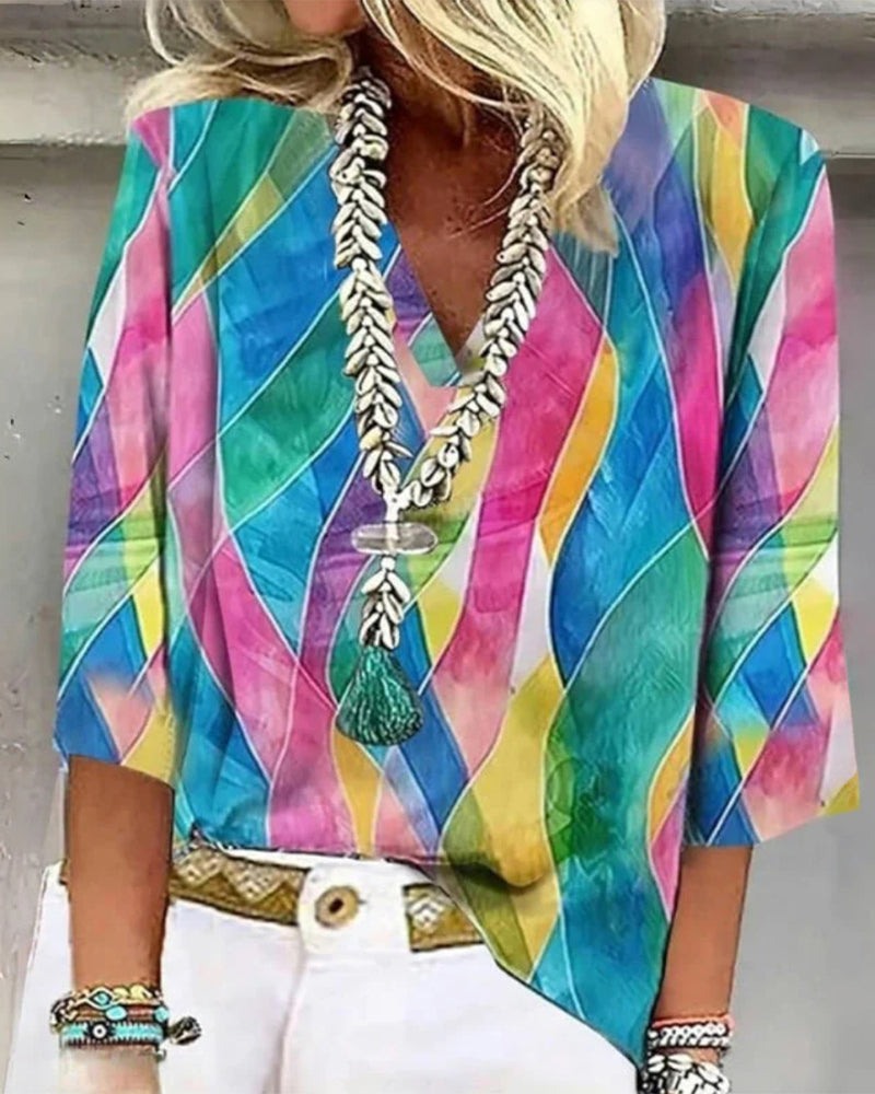 Bluse V-Hals Kontrastfarve