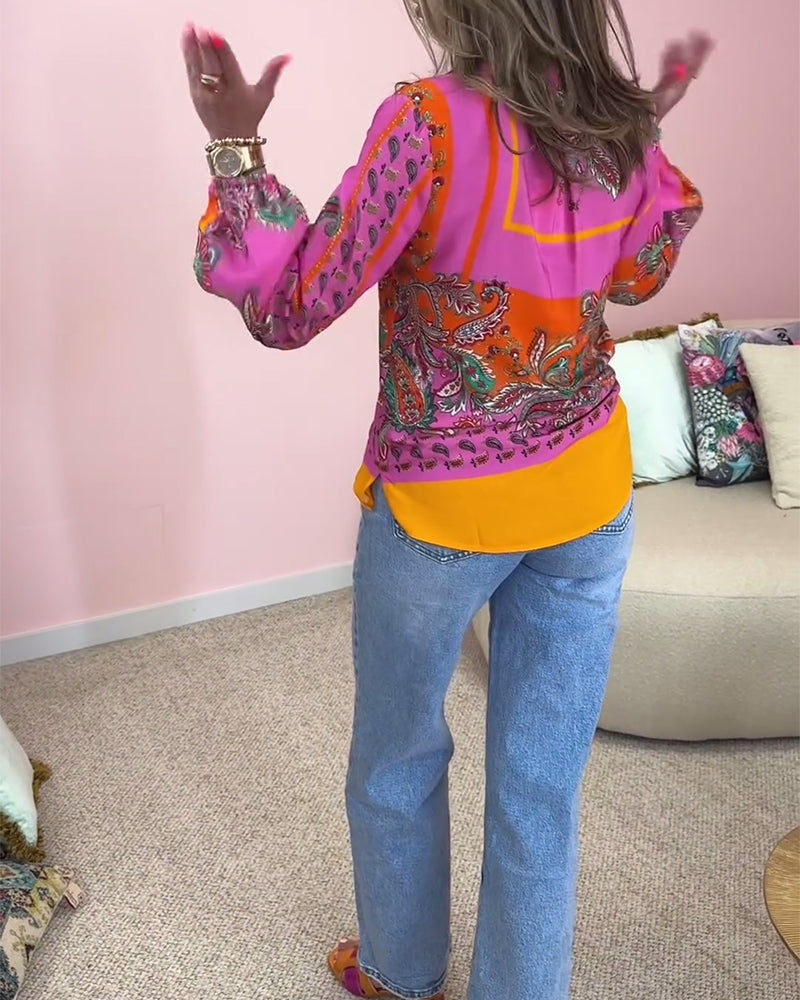 Langærmet bluse med stilfuldt print