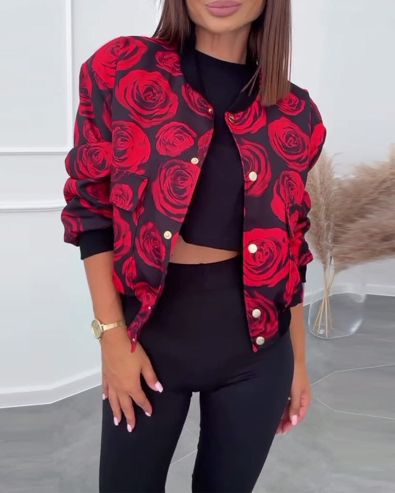 Afslappet jakke med roseprint