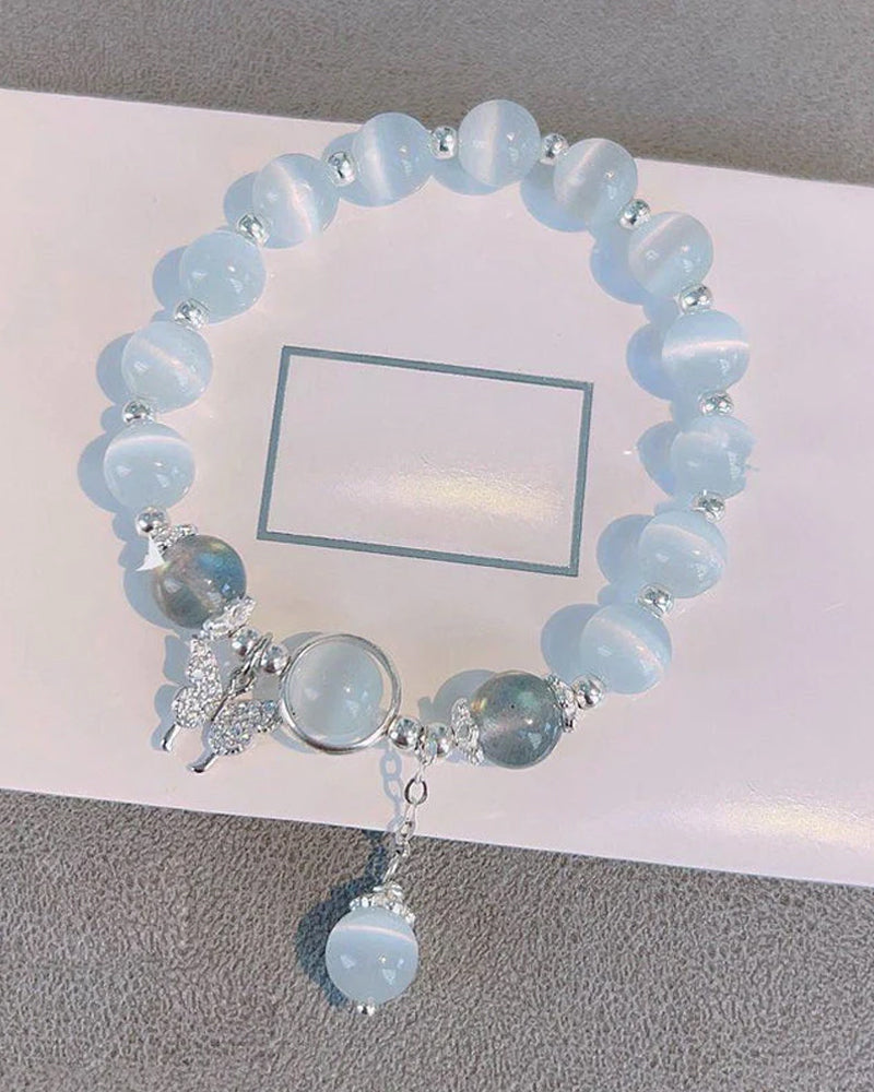 Imiteret katteøje krystalsommerfugle armbånd