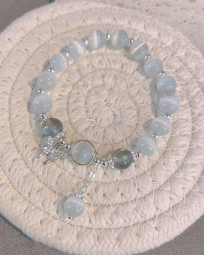 Imiteret katteøje krystalsommerfugle armbånd