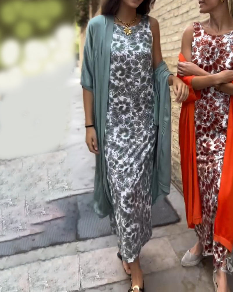 Elegant to-delt sæt med vintageprint