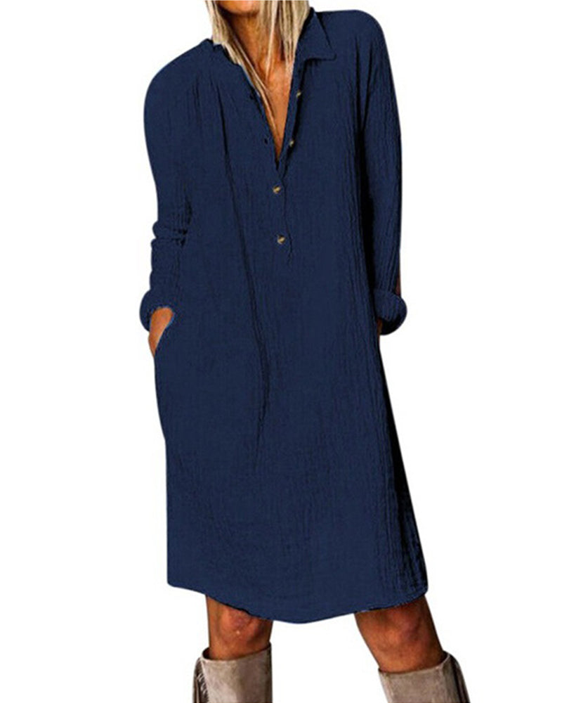 Langærmet ensfarvet kjole