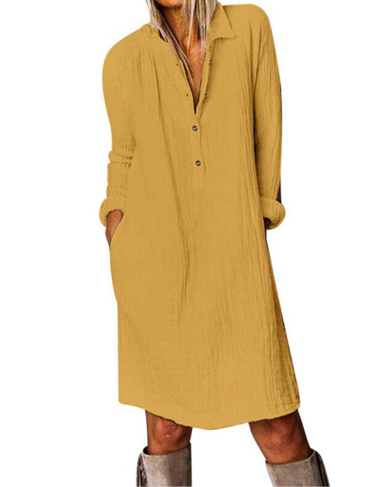 Langærmet ensfarvet kjole