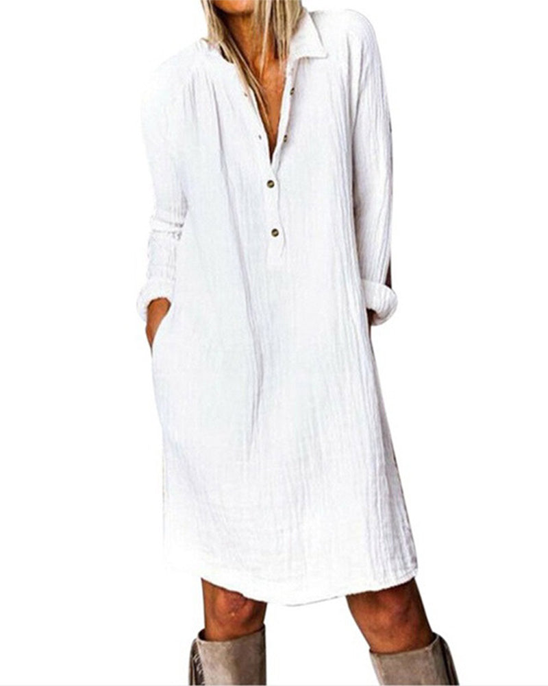 Langærmet ensfarvet kjole