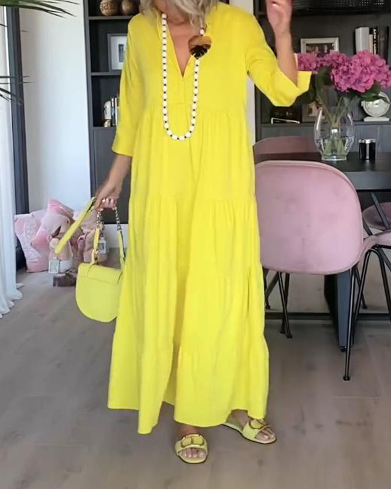 Lang gul kjole med lommer