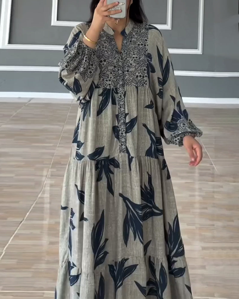 Kjole med lange ærmer og print