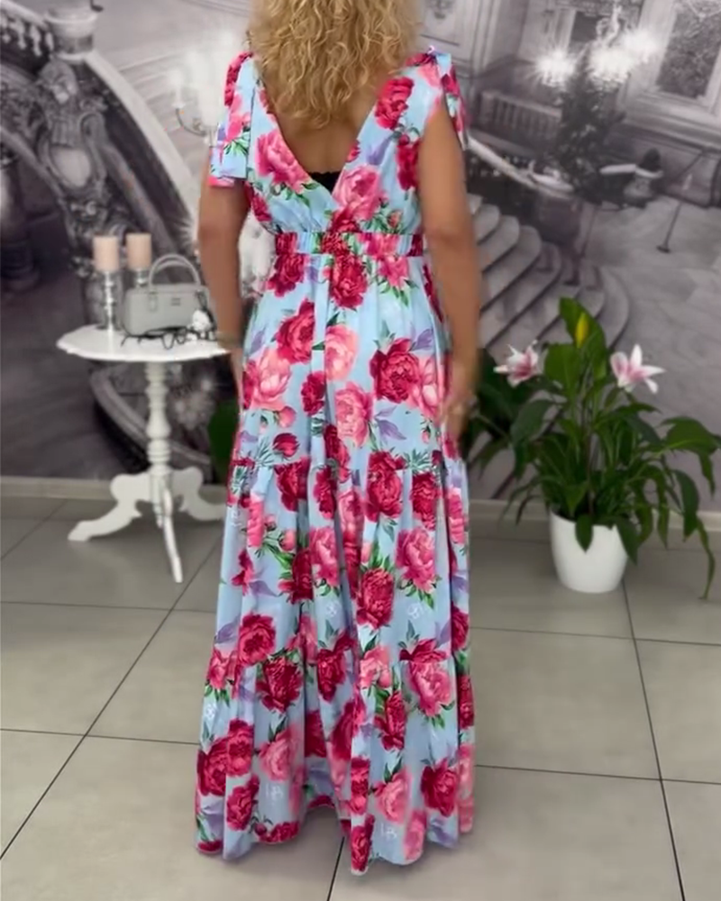 Kjole Sexy V-udskæring Trykt