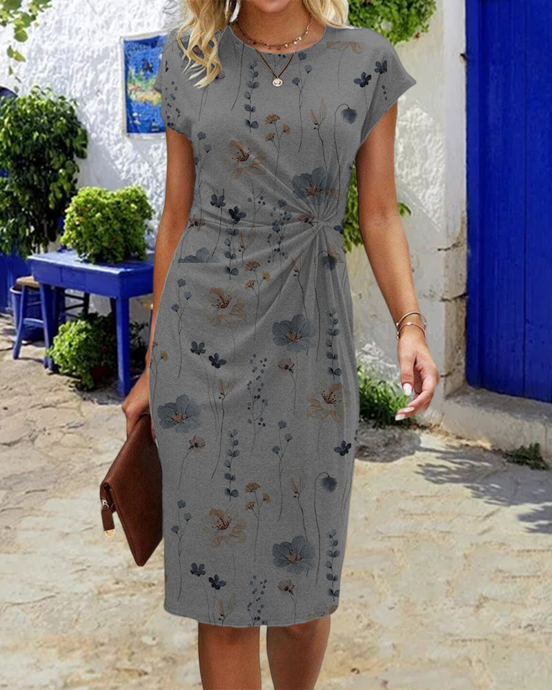 Blomsterprint kjole med korte ærmer