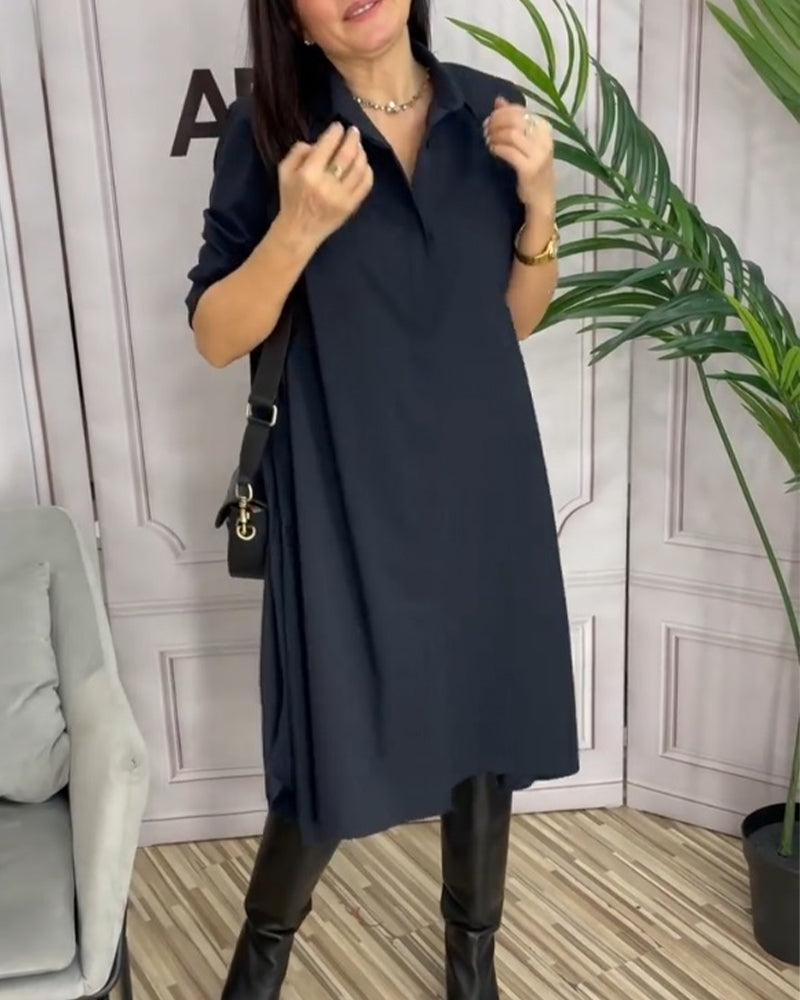 Ensfarvet hverdagskjole med skjortekrave