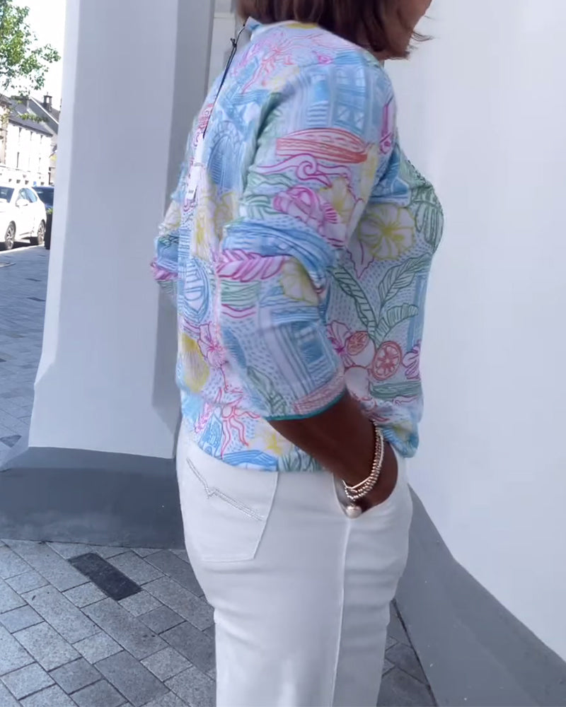 Sweater V-Udskæring Printet Mode