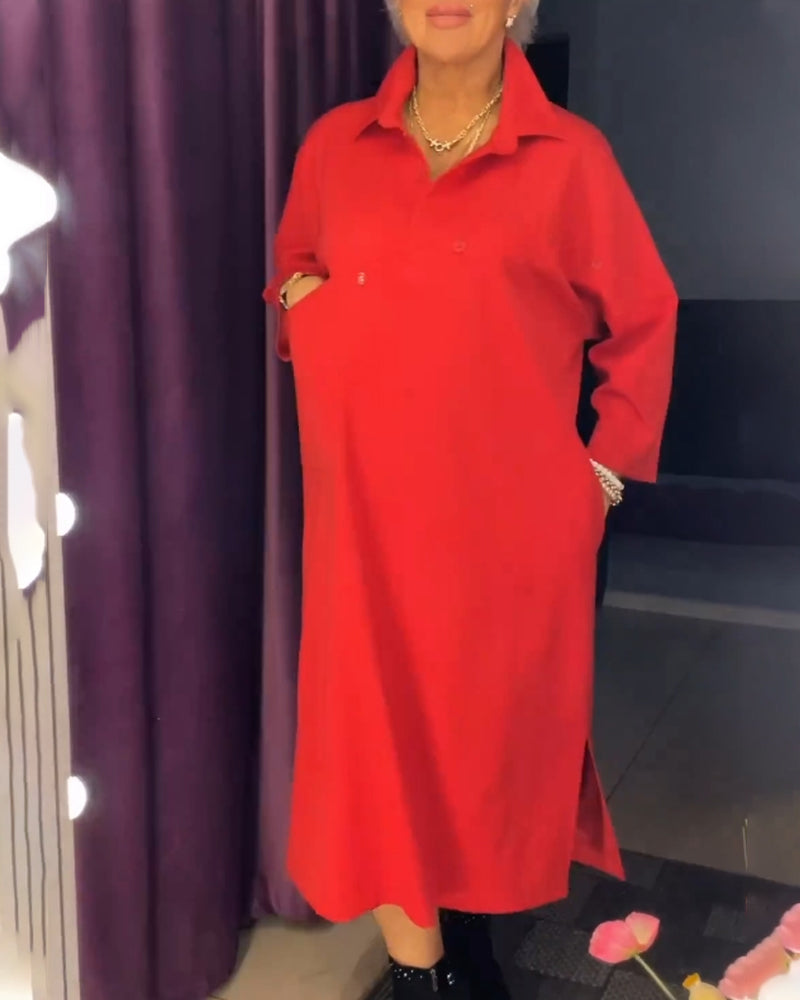 Lang kjole med lommer og skjortekrave