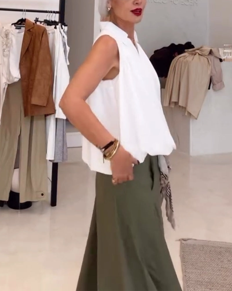 Bluse Uden Ærmer Krave Løs