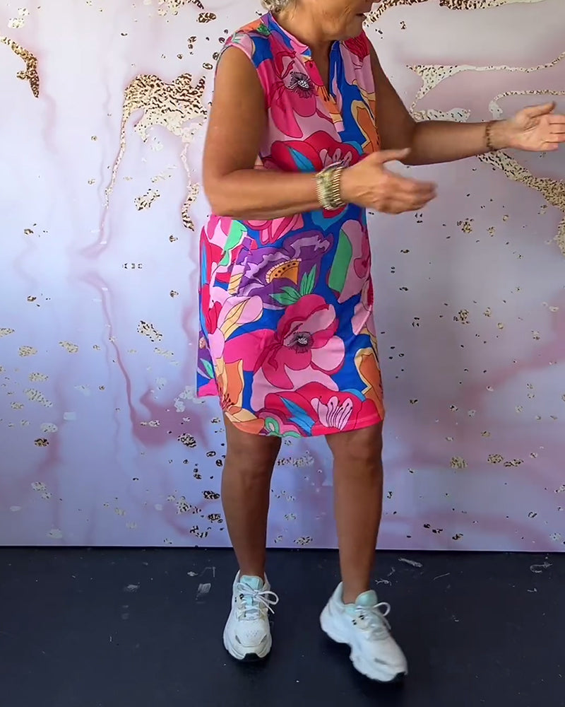 Ærmeløs kjole med blomsterprint