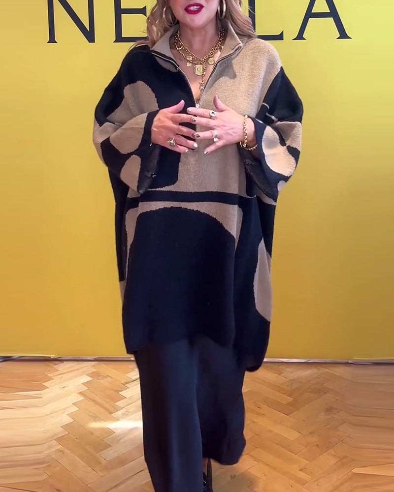 Løs oversized sweater med lynlås