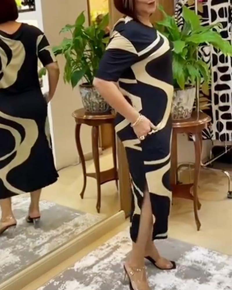 Kjole med print og slids