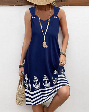 Afslappet hofteholder patchwork-stribet kjole