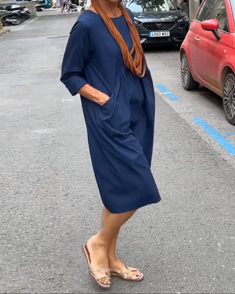 Rund hals kjole med lommer