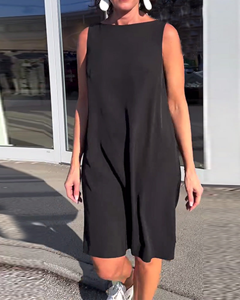 Kjole Uden Ærmer Ensfarvet Shift
