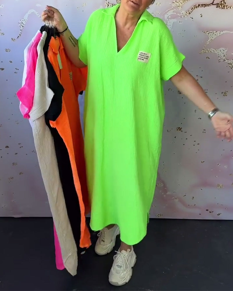 Kjole V-Hals Plisseret Ensfarvet Lang