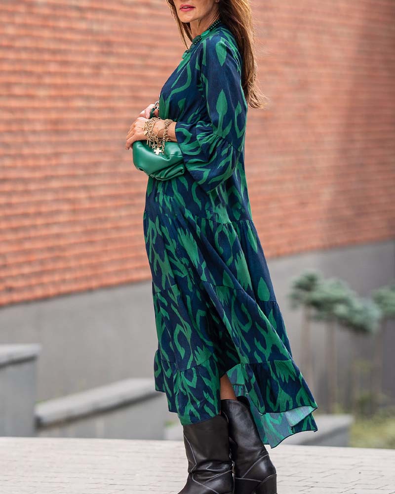 Mønstret kjole med knapper