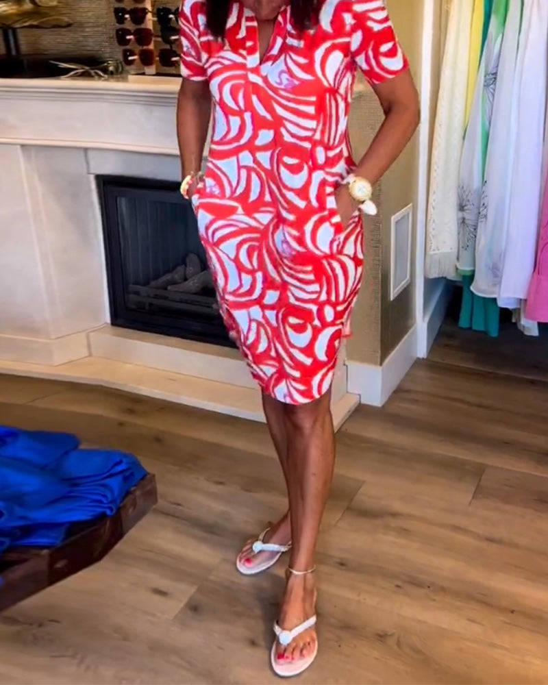 Casual kortærmet kjole med print