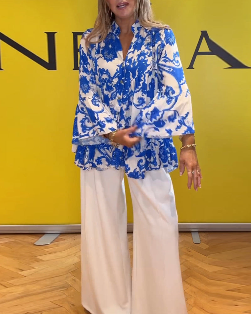 Frisk langærmet bluse med print